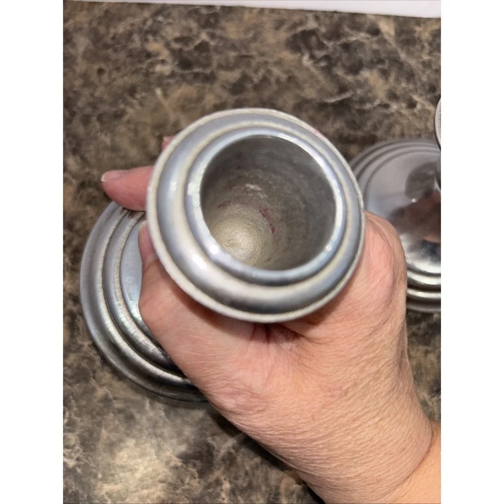 Vintage Wilton Shiny Pewter Candle Stick Holders 3 1/2